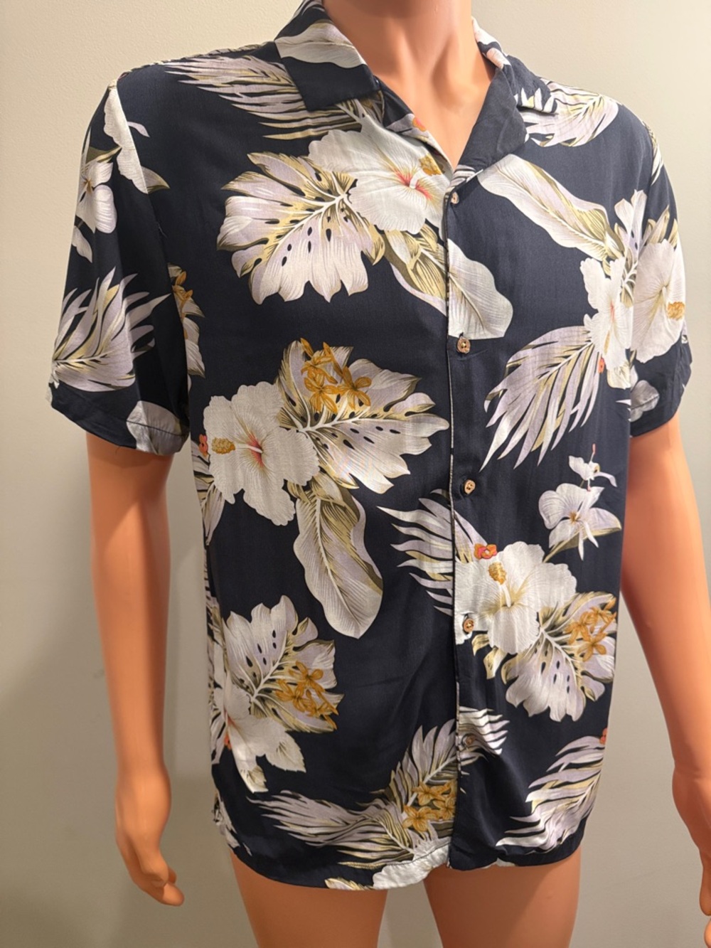 Denim & Flower Ricky Singh Blue Short-Sleeve Floral Button-Down Casual Shirt L